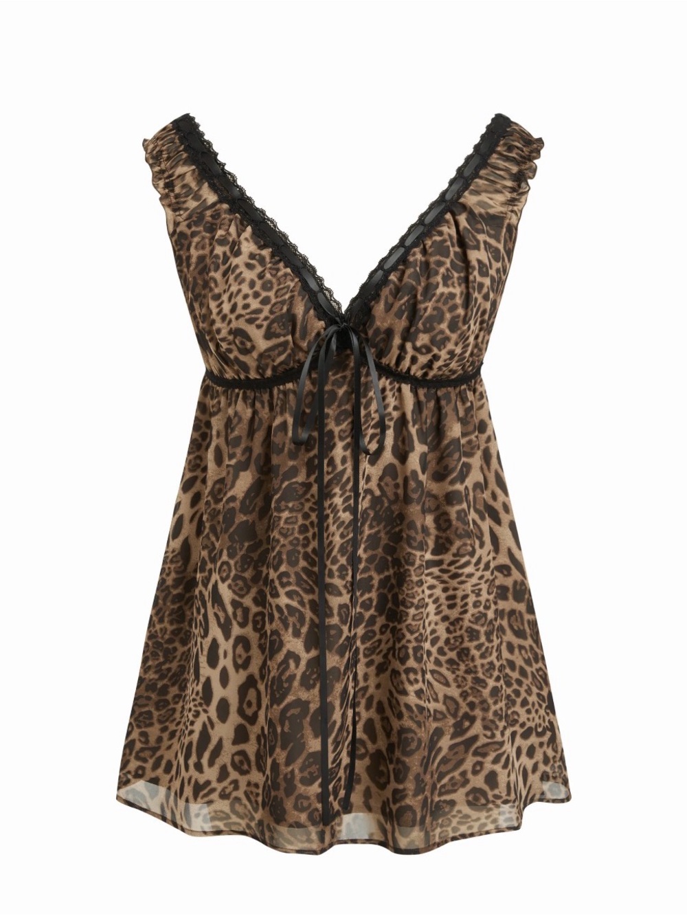 Cider Leopard Print Satin Chemise with Black Lace Trim